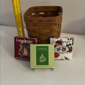 Longaberger Brown Woven Basket with basket tie-on ornaments